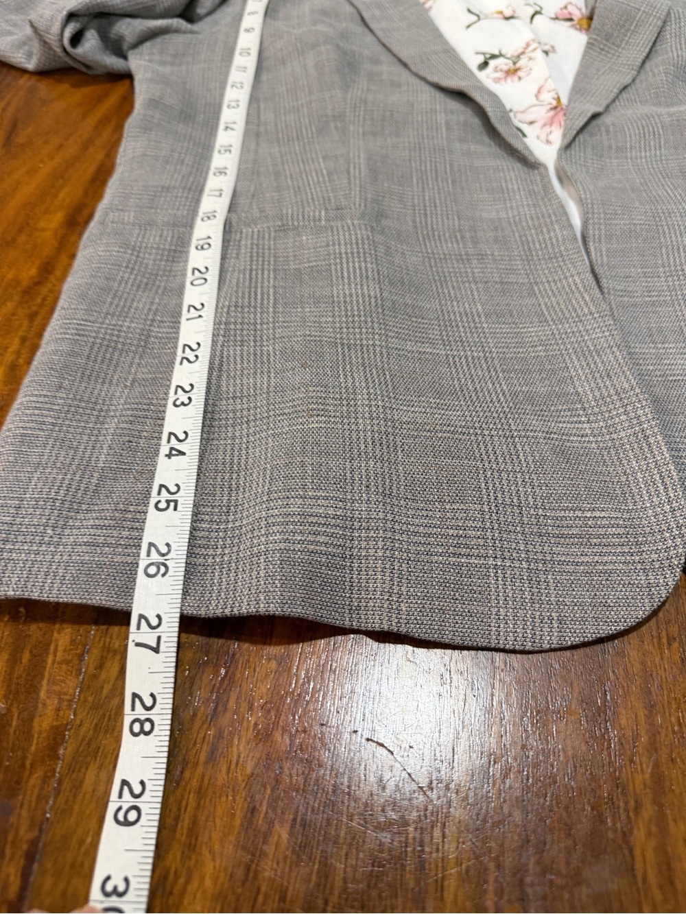 Skies Are Blue Gray Windowpane Plaid Blazer XL 3/4 Sleeve Floral Lining - Picture 6 of 11